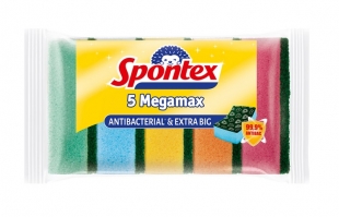 Houbička na nádobí Spontex Megamax - mix barev, 10,3x7x3,4 cm, 5 ks