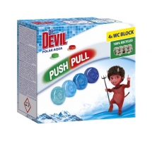 Čistící prostředek na WC Dr. Devil Push Pull - gel, polar aqua, 4x20 g