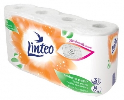 Toaletní papír Linteo - třívrstvý, 100% celulóza, 130 útržků, 8 rolí