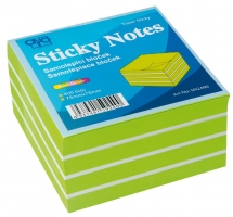 Samolepící bloček kostka Sticky Notes - 75x75 mm, 400 listů, neon, zeleno-bílá - DOPRODEJ