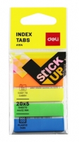 Samolepící záložky Deli Stick Up mini set EA10402 - 12x44 mm, plastové, 5x20 listů, neon, 5 barev - DOPRODEJ