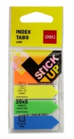 Samolepící záložky Deli Stick Up mini set EA10602 - 12x44 mm, plastové, šipky, 5x20 listů, neon, 5 barev - DOPRODEJ