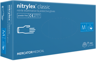 Vyšetřovací rukavice M Mercator nitrylex classic - nitril, bez pudru, modré, 100 ks