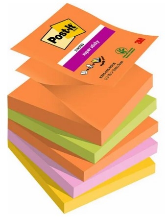 Samolepící Z-bloček 3M Post-it R330 Super Sticky Boost - 76x76 mm, 5x90 listů, "Z" sklad, mix barev