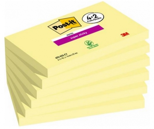 Samolepící bloček 3M Post-it Super Sticky 655-SS - 76x127 mm, 4x90 listů+2x90 listů zdarma, žlutý - AKCE