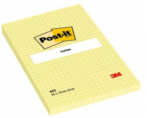 Samolepící bloček 3M Post-it 662 - 101x152 mm, 100 listů, čtverečkovaný, žlutý